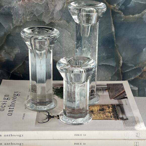Lindshammar Sweden Candlestick Holders Set of 3 Glass - Picture 1 of 10
